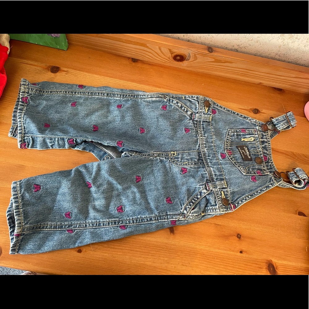 Denim overalls with purple butterflies